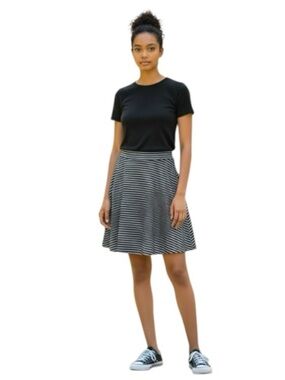 Apt. 9 Black & White Striped Swing Skirt Sz L Nautical Pull On Neoprene Coastal